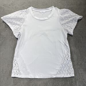 Boho Peasant White Short Sleeve T-Shirt Womens‎ Medium Crew Neck